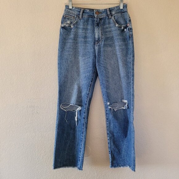 DL1961 Womens Straight High Rise Jeans Size 26 Blue Distressed Fray Hem Jerry - Picture 1 of 9